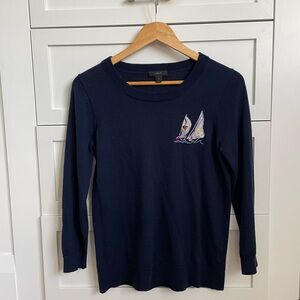 J. Crew Navy Blue Merino Sweater with Sailboat Embroidery